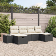 Set di Divani da Giardino 6 Pezzi con Cuscini Rattan Nero Polyrattan
