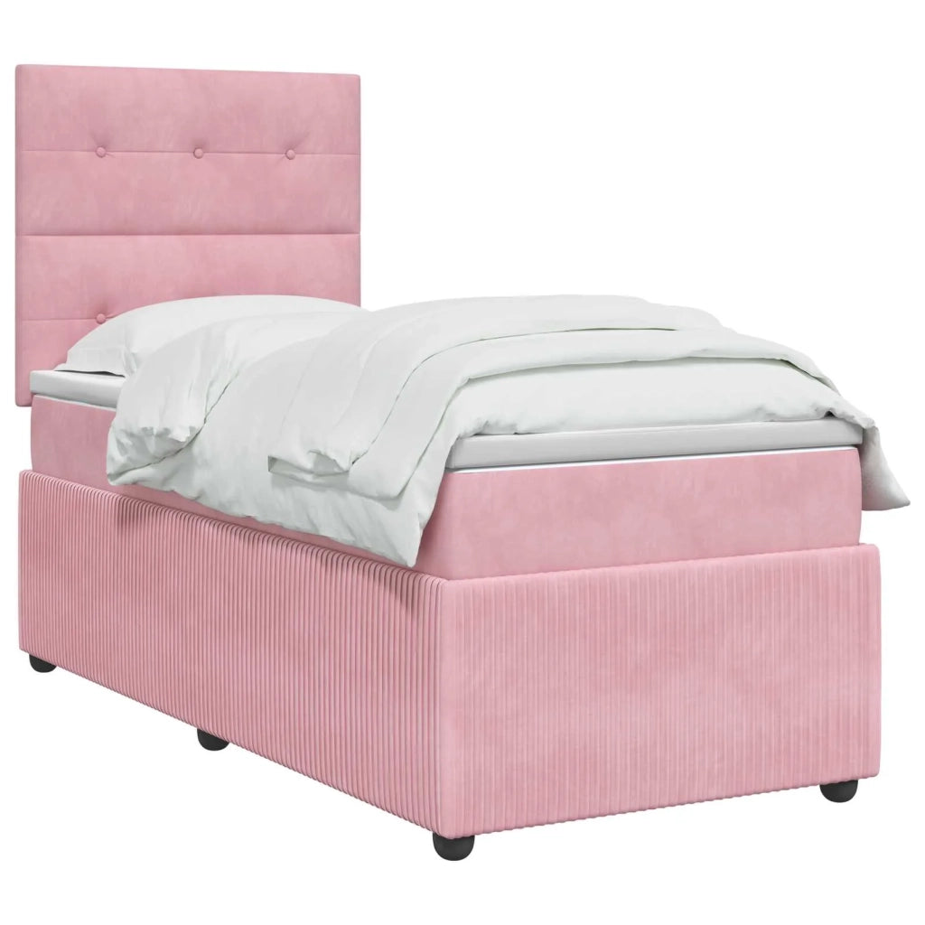 Letto Box Spring LED con Materasso Rosa 90 x 190 cm Velluto 3455980