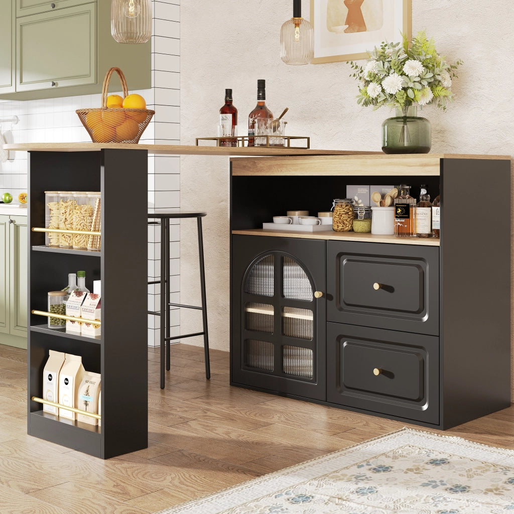 CREDENZA girevole 360° 138-204x39x104 cm MDF nero 2 cassetti