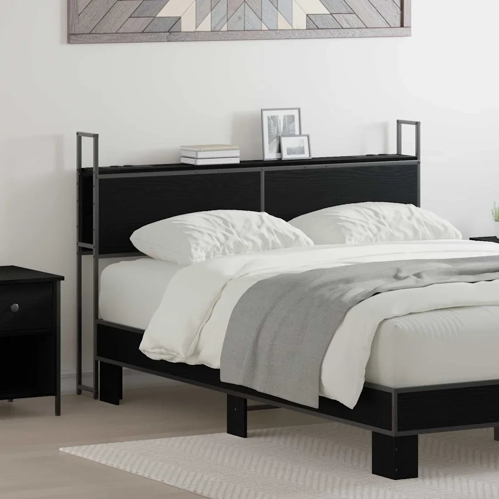 Testiera con Stazione di Carica e Storage-Testiera Multifunzionale-Testata Rovere nero 150 cm