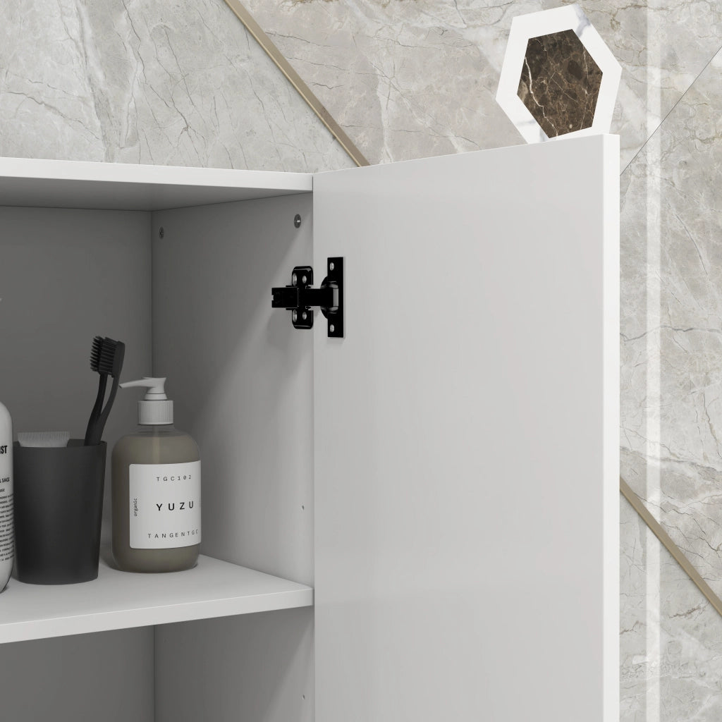 Mobile bagno colonna 2 ante con ripiani regolabili e 2 nicchie ¨C zephmum ¨C 30x30x181,5 cm bianco