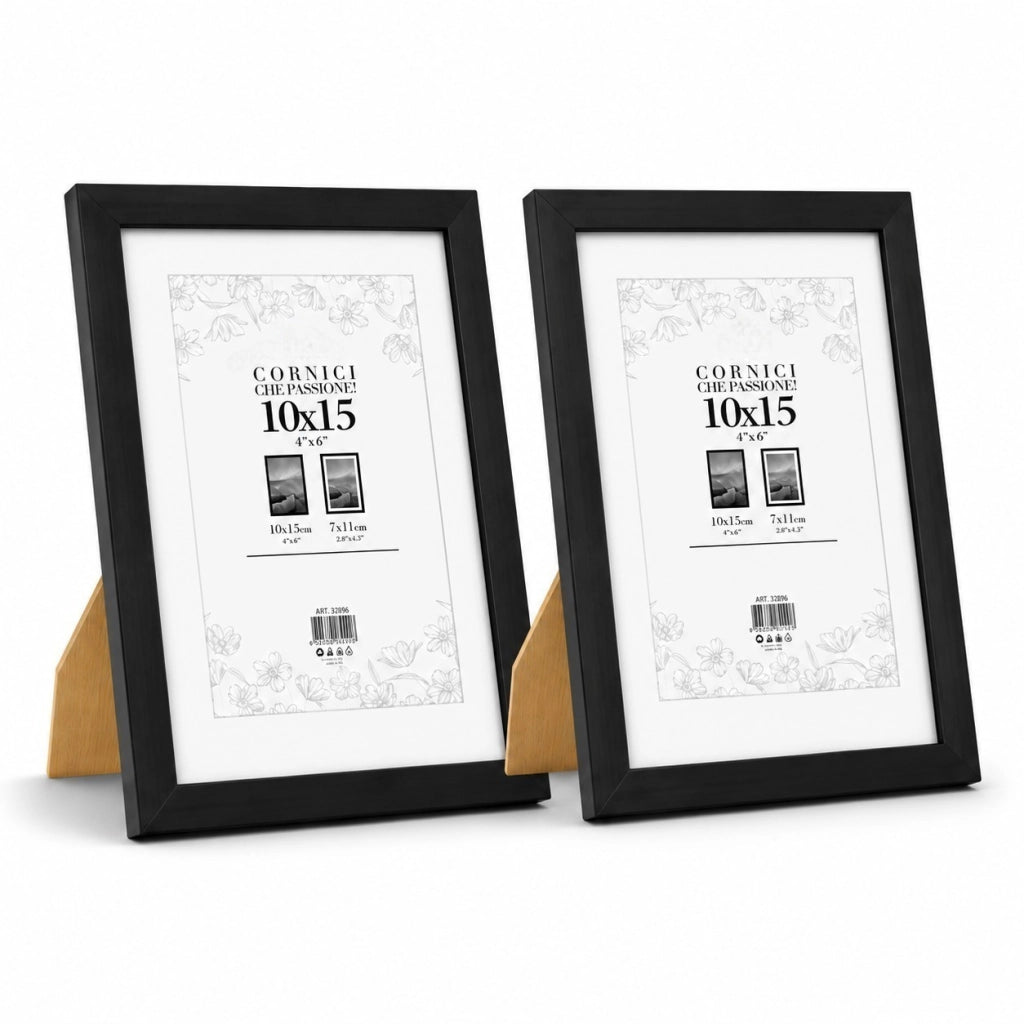 Cornice Portafoto Legno Nero Con Passepartout Disponibile in 10x15, 13x18, 20x30, 30x40 10 x 15 cm