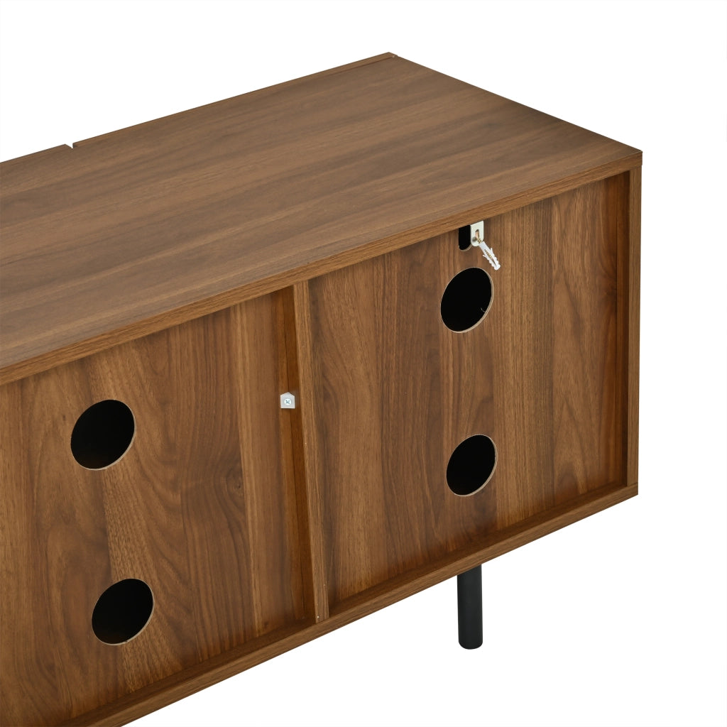 Mobile TV 160 cm Porta TV Noce e Nero in MDF con Cassetti e Ante a Doghe