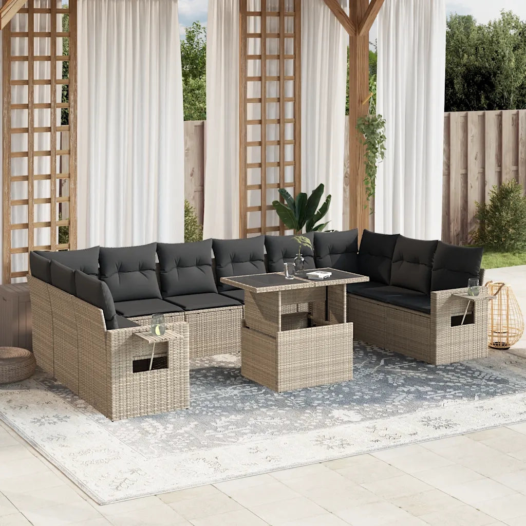 Set Divani da Giardino 11 pz con Cuscini in Polyrattan Grigio