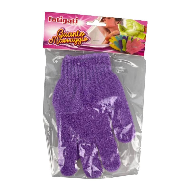 GUANTO MASSAGGIO MATERIALE IN POLIESTERE ESFOLIANTE DOPPIA FACCIA  COLORI ASSORTITI 1 PZ