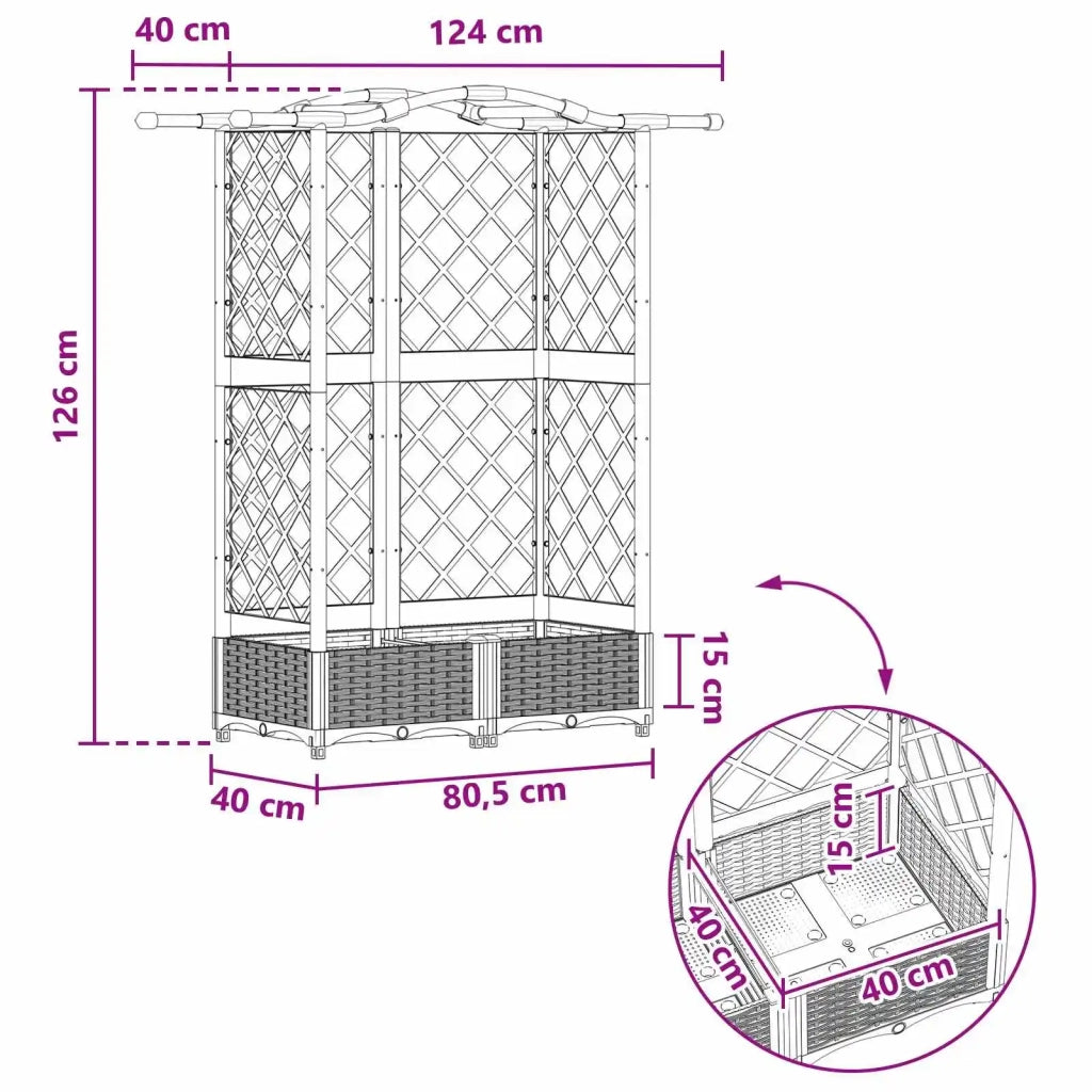 Letto Rialzato con Griglia e Tetto Marrone 124 x 40 x 126 cm PP