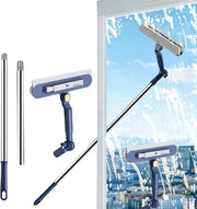 Set di Pulizia Finestra Telescopica - 120 cm - Pulitore Finestra 3 in 1 con Steel - 180° Rotante, Asciugamano Microfibra e Pennello a Setole - Per Finestre Alte e Porte Finestre - Blu