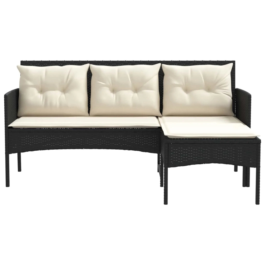 Set Divano da Giardino 2 pcs Nero e Crema polyrattan