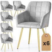 Set di 6 Sedie imbottite con cuciture quadrate LUXANO Grigio gambe oro