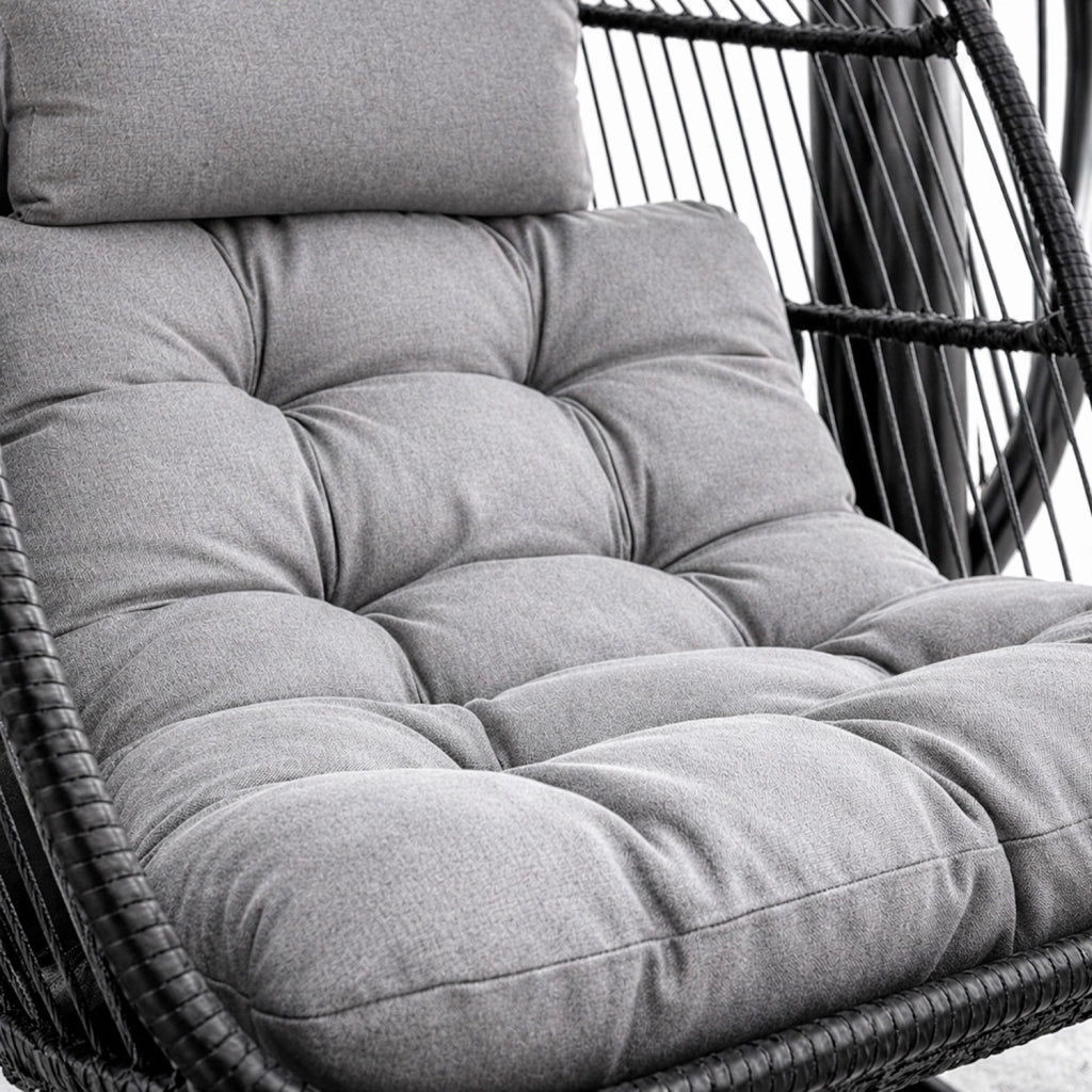 Poltrona Da Giardino Sospesa In Metallo E Rattan Con Cuscino Incluso Sedia A Dondolo Ideale Per Balcone E Terrazzo Arredo Da Esterno Design Moderno 107 x 98 x 202 Cm Grigio