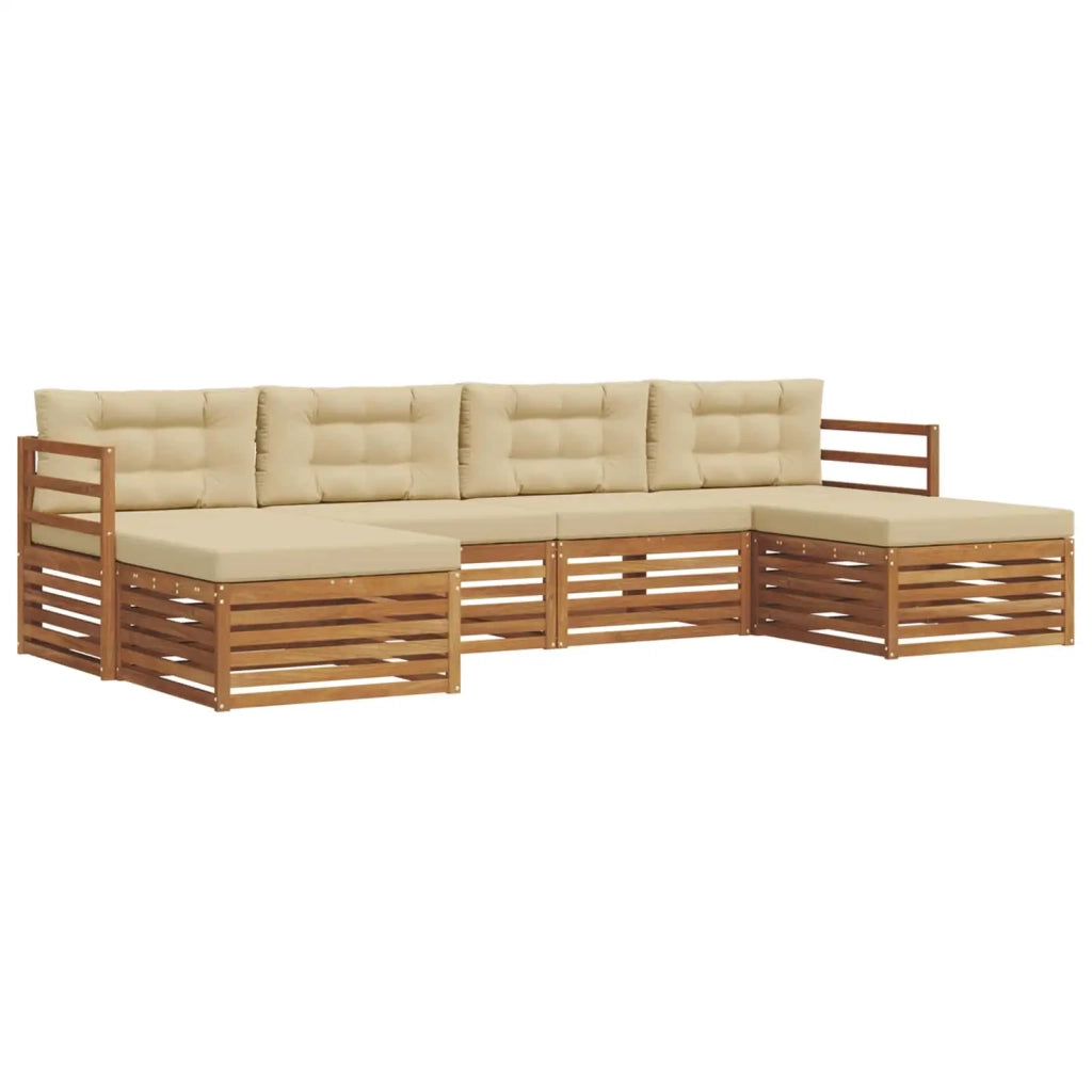 Set divani 6 pcs Naturale e Beige Legno di Acacia Massello