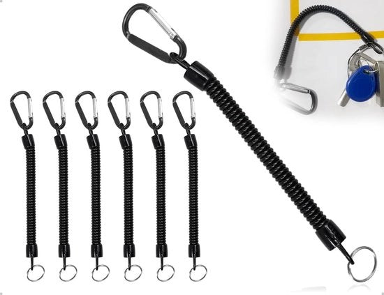 Set di Cavi Spiralati da 6 - Chiave a Sperone con Anello di Arresto - Catena di Sicurezza per Smartphone - Cordino Ritrattile - Materiale PU Leggero - Alta Resistenza al Fusto