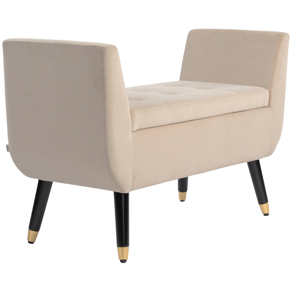 Panca imbottita con contenitore, seduta apribile in poliestere effetto velluto, beige, 107 x 42 x 65 cm