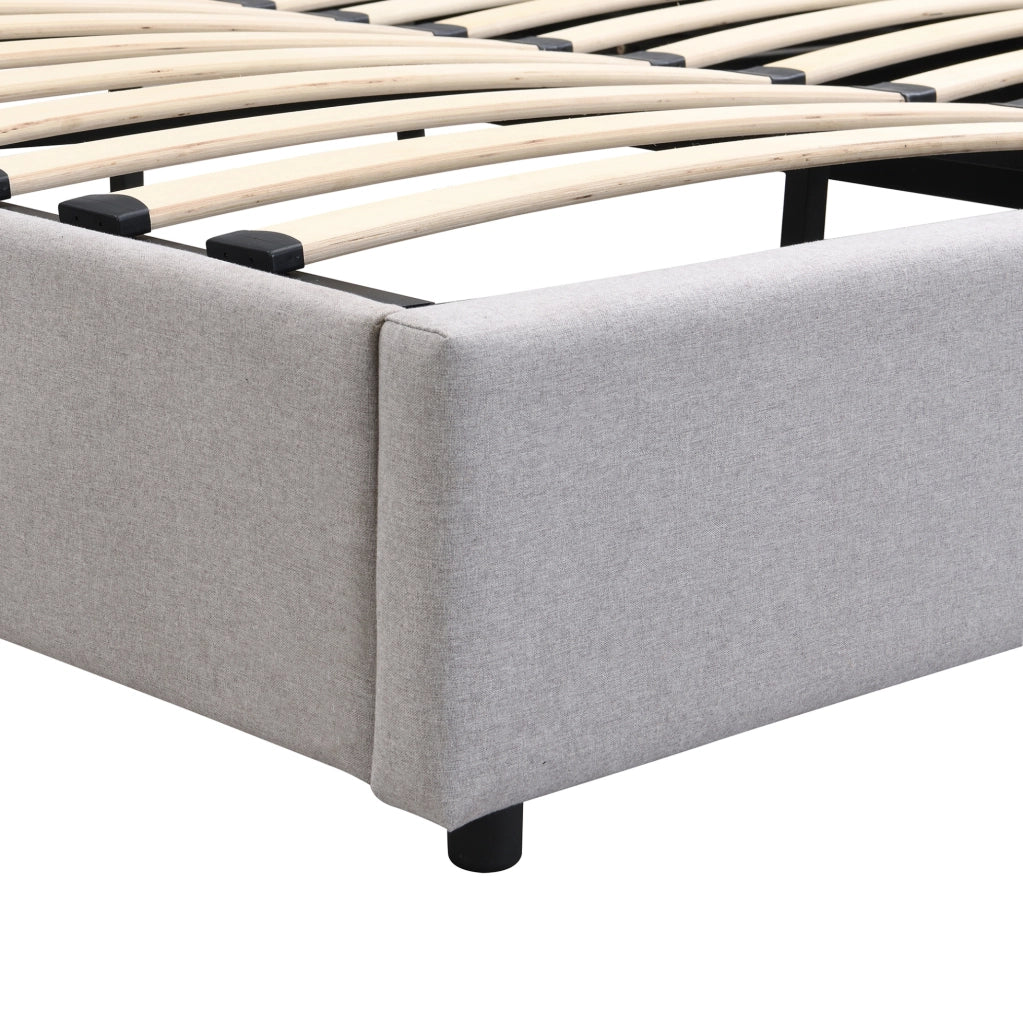 Letto imbottito 180x200 cm con USB; ricarica wireless; luce e contenitore; grigio