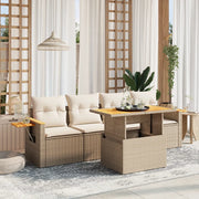 Set Divano da Giardino 5 pz con Cuscini Beige in Polyrattan