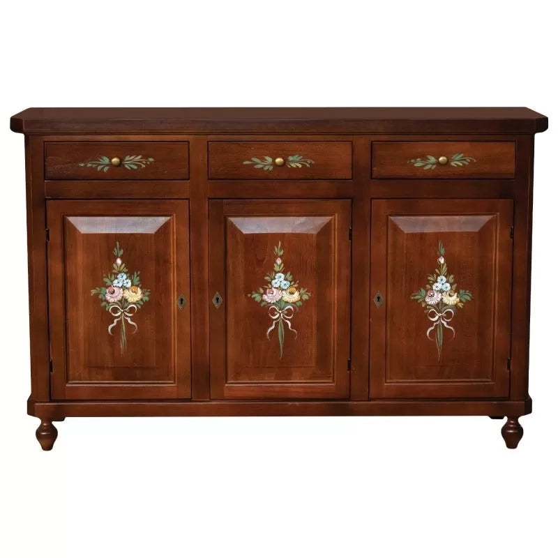 Madia credenza 3 porte arte povera tinta noce decorata 150x43x98 - Mobili 2G