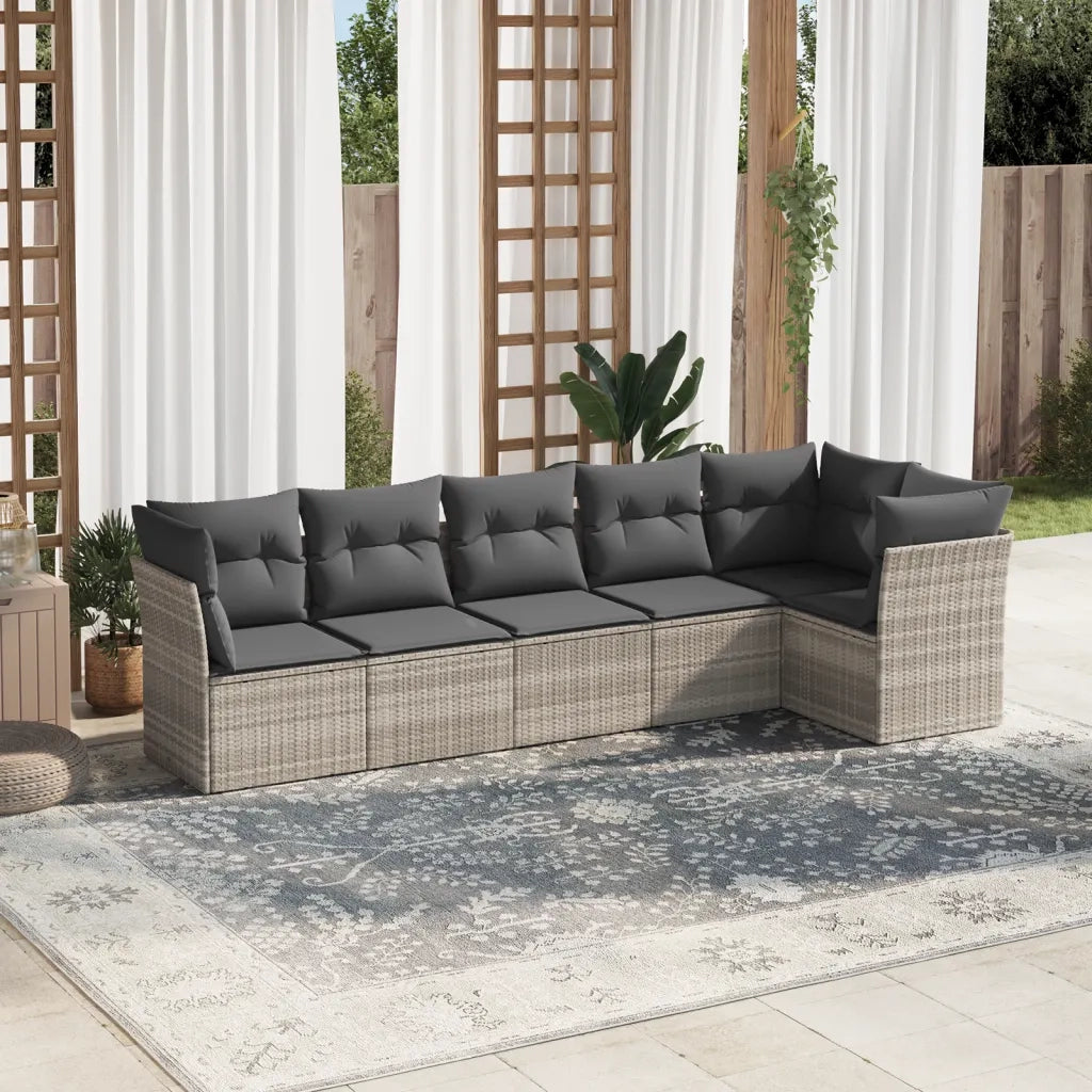 Set Divano da Giardino 6pz | Set Salotto da Giardino con Cuscini Grigio Chiaro Polyrattan