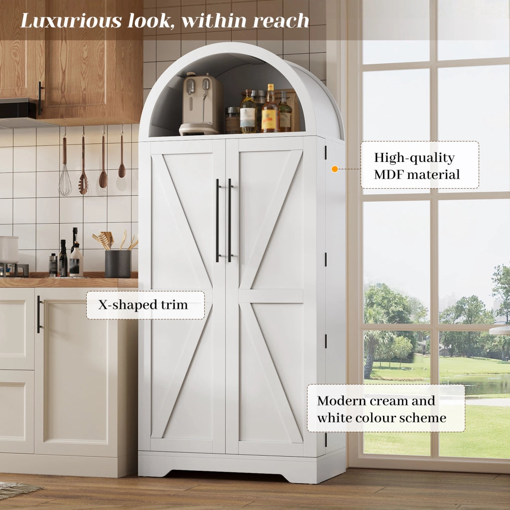 Vetrina con 3 ripiani e 5 vani, con vani aperti ad arco, per cucina e soggiorno, in MDF, bianco, 70 × 40 × 165 cm