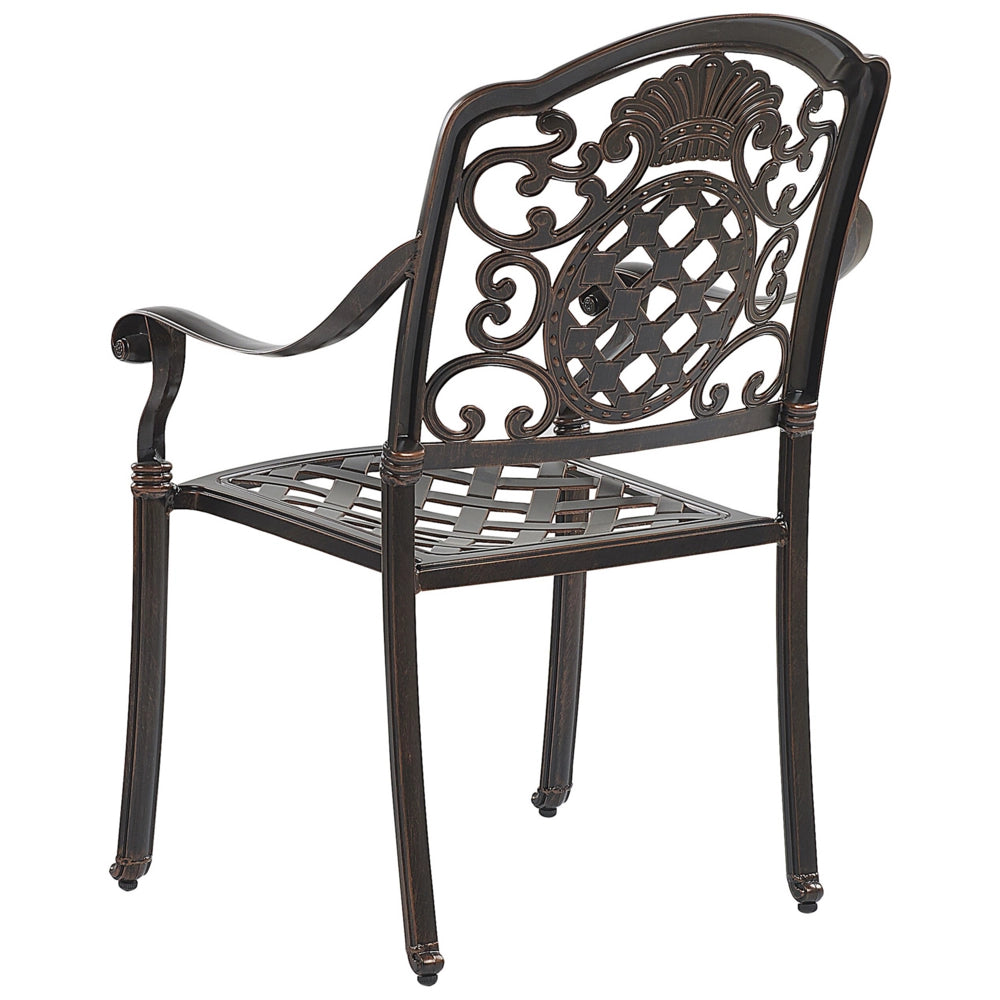 Set di 4 sedie da pranzo da giardino in alluminio marrone con cuscini di seduta per esterni in stile retrò