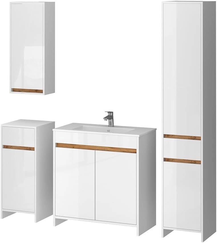 Mobiletto Lemgo, Quercia dorata, 2 parti, composto da mobile sottolavabo e lavabo