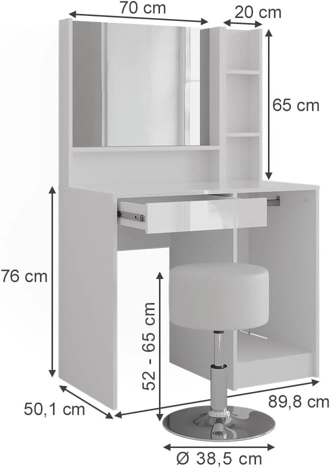 Tavolo da toeletta Sherry, Bianco/bianco lucido, 89.8 cm 4 parti