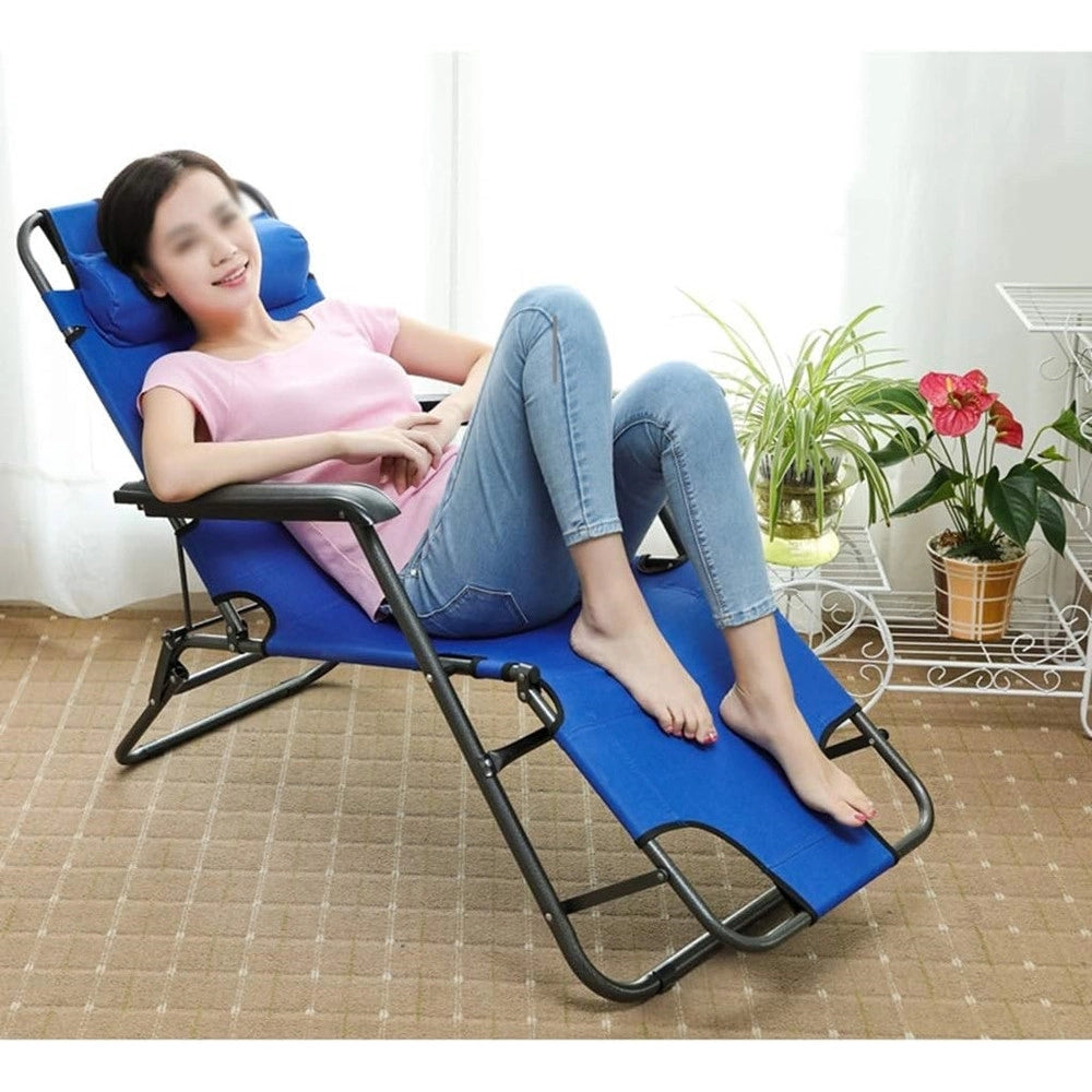 Trade Shop - Sdraio Blu Sedia Lettino Relax Prendisole Da Spiaggia Giardino Pieghevole 285001 -
