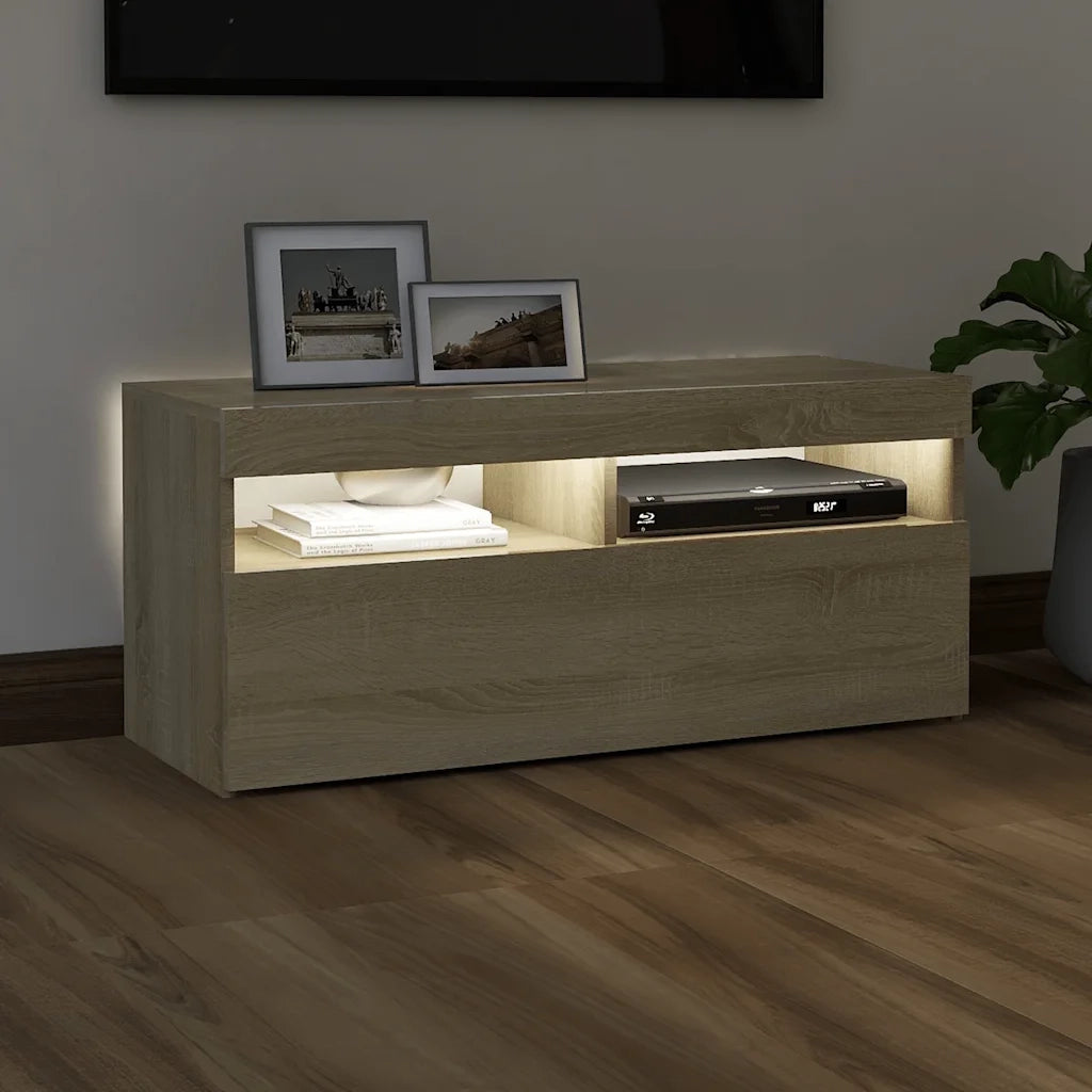 Mobile Porta TV con Luci LED Rovere Sonoma 90x35x40 cm 804385