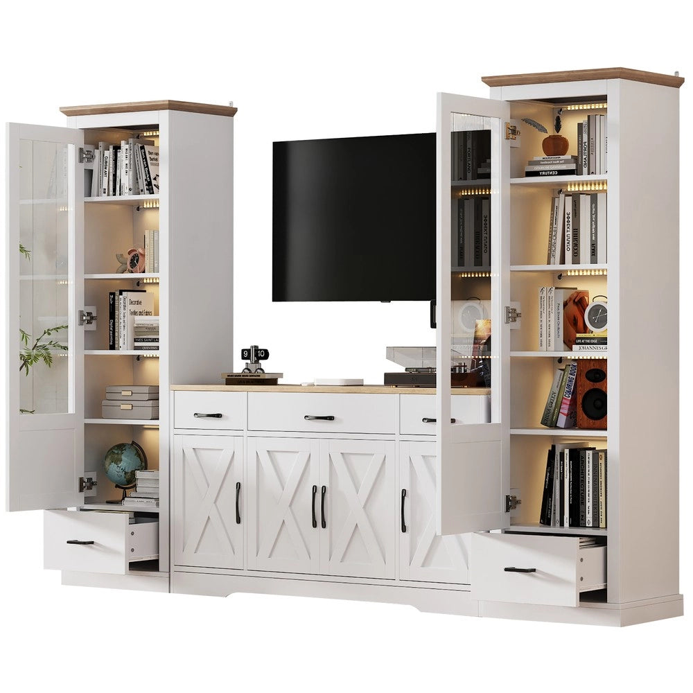 Mobile TV con Vetrine LED e Credenza ¨C MINIMAL ¨C Bianco Opaco, Legno