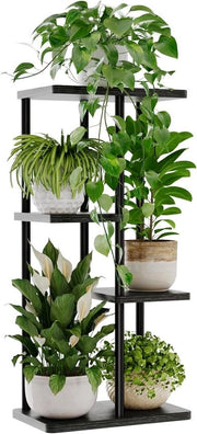 Supporto per Piante - Piccole Mensole in Metallo - Sostegno Nero per 4 Livelli e 5 Piante - Adatto per Piante Multiple in Angoli di Patio, Giardino, Balcone e Sala da Pranzo.