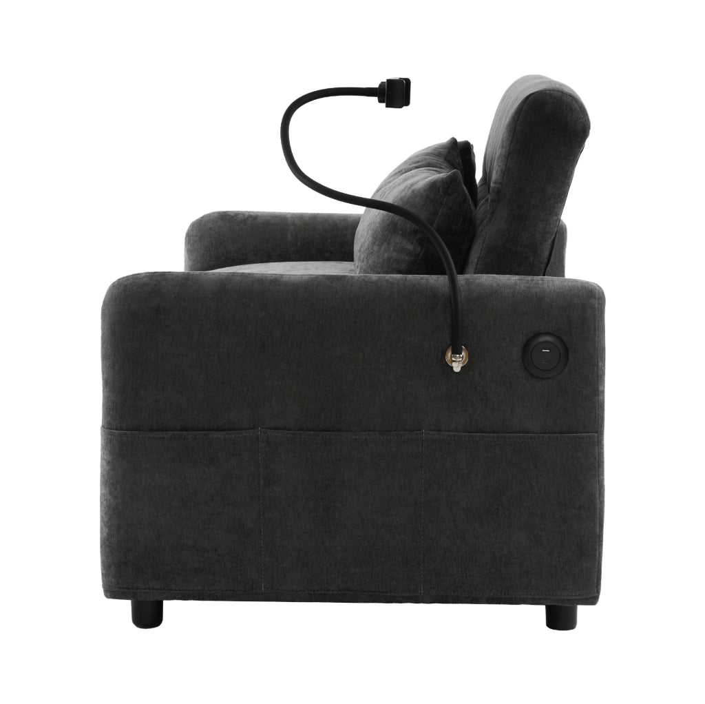 Divano letto 129x76x81 cm convertibile con schienale regolabile in chenille grigio