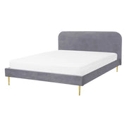 Letto grigio velluto tappezzeria doppia dimensione gambe dorate testiera con rete a doghe 140 x 200 cm design minimalista