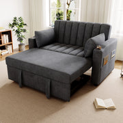 OKWISH Divano Letto 2 Posti, Schienale Regolabile a 3 Posizioni, Portabicchieri, 2 Cuscini e Tasche, Cotone Lino Grigio