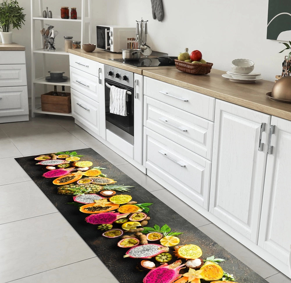 Tappeto Cucina Antiscivolo Made in Italy Passatoia Antimacchia Multiuso Corridoio Soggiorno Lavabile in Lavatrice - 50x500 - Frutta esotica