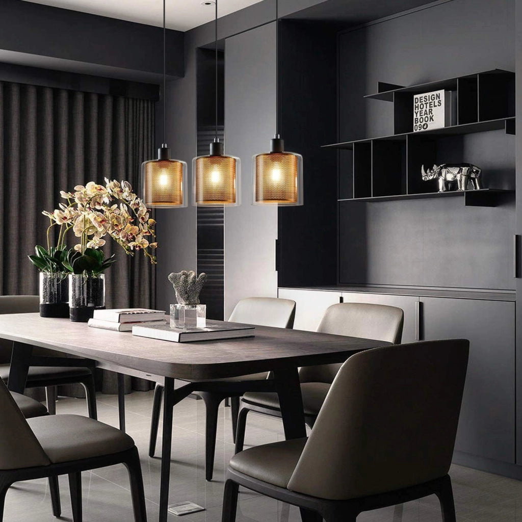 Lampada a sospensione ZMH E14 nero e oro in metallo stile industriale retr¨° 3 luci