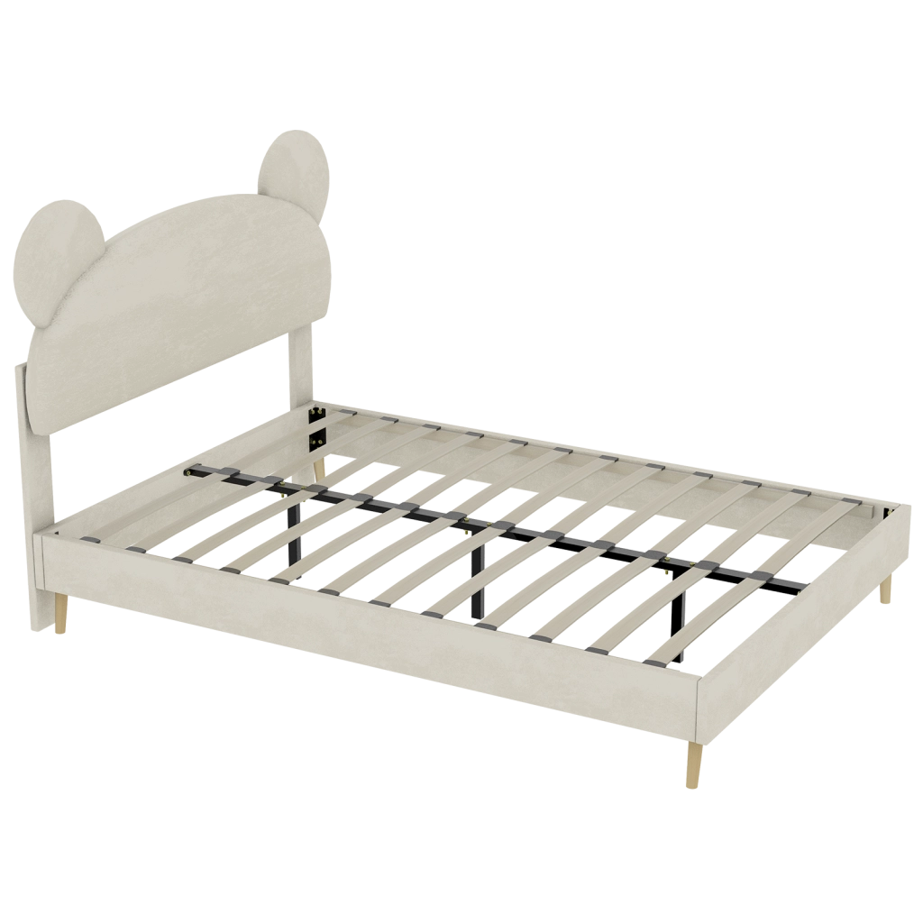 letto imbottito tessuto e metallo beige 90 x 200 cm
