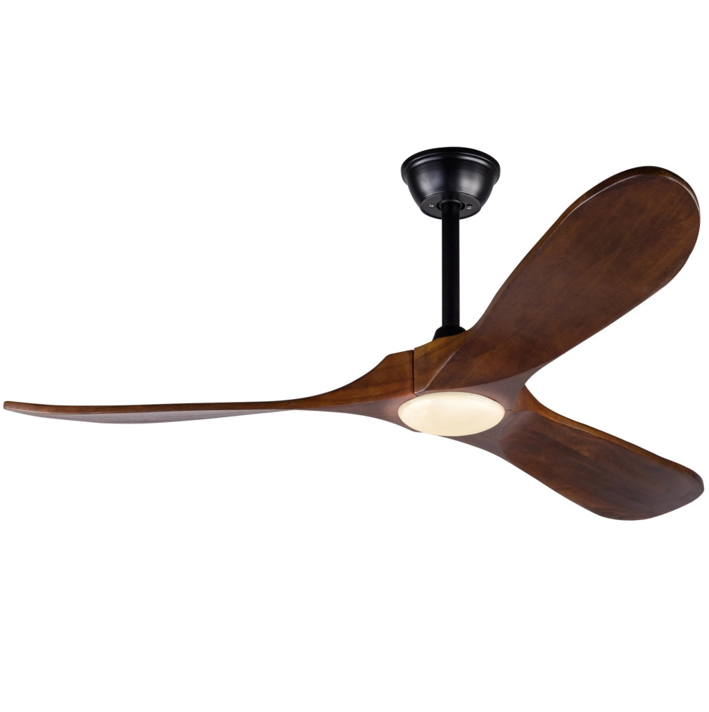 Ventilatore da soffitto 52 pollici con luce LED; 3 pale in legno noce; nero