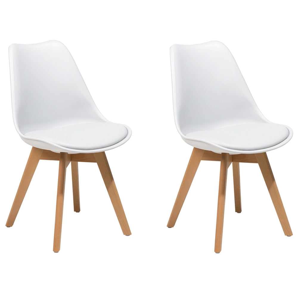 Set di 2 Sedie da Pranzo Ecopelle colore bianco con  Gambe in Legno Lucide soggiorno sala da pranzo