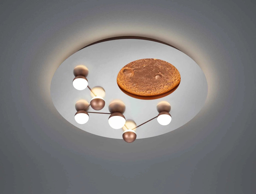 Plafoniera LED effetto lunare, metallo, acciaio e caffè, D 50 cm, Zodiac