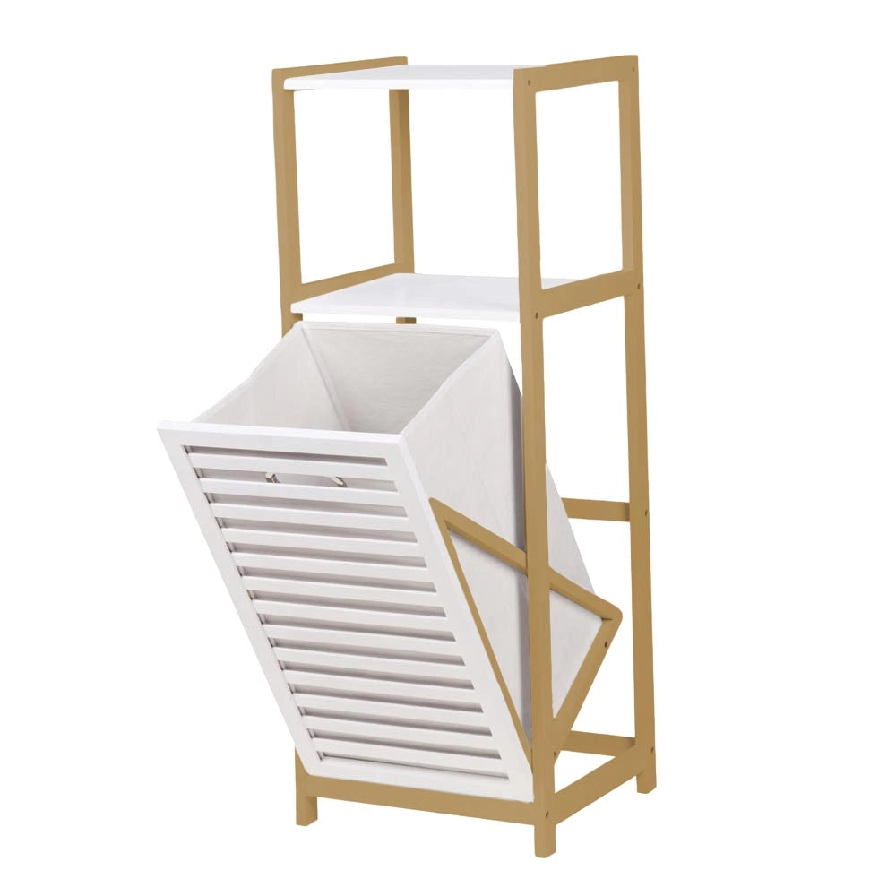 MAURY'S MOBILE PORTA BIANCHERIA IN LEGNO 36 X 33 X H98 CM BIANCO E BAMBOO