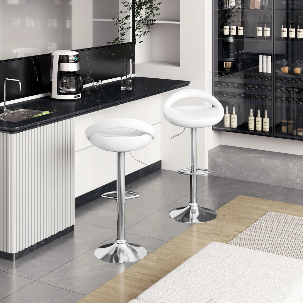 Set 2 Sgabelli da Bar Altezza Regolabile Seduta in ABS Bianco