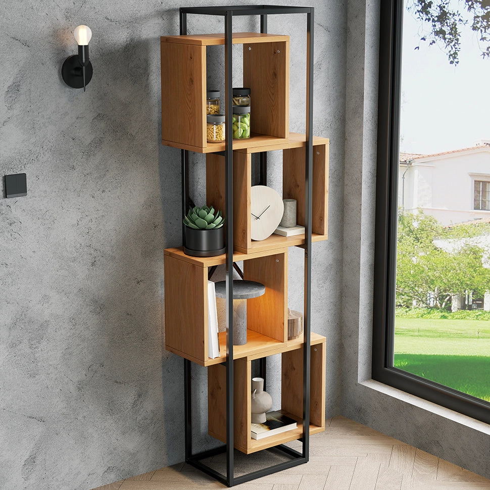 Scaffale Libreria Aperto in Metallo e MDF ¨C MINIMAL ¨C 4 Ripiani, 59x30x180 cm