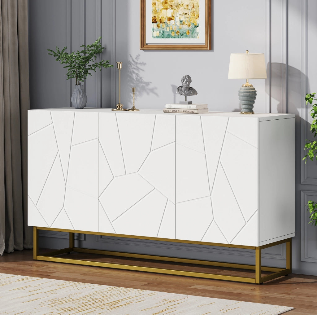 Credenza bassa 130x36x76 cm in truciolato bianco e oro， moderna