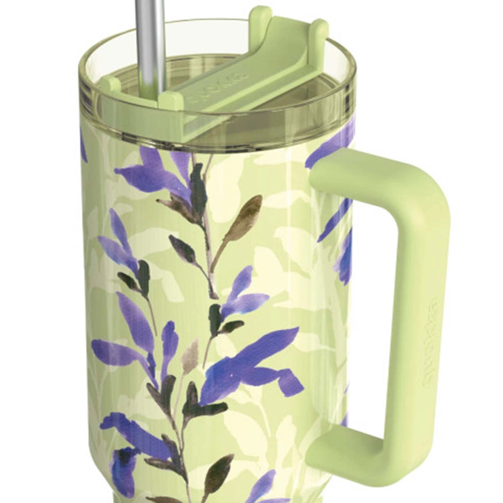 Bicchiere Termico 1200 ml con Cannuccia con Decorazione Floreale Matcha Verde Quokka