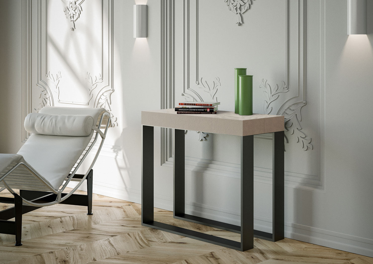 Consolle Allungabile 90-300x40x77 cm Elettra Premium Cashmere Telaio Antracite