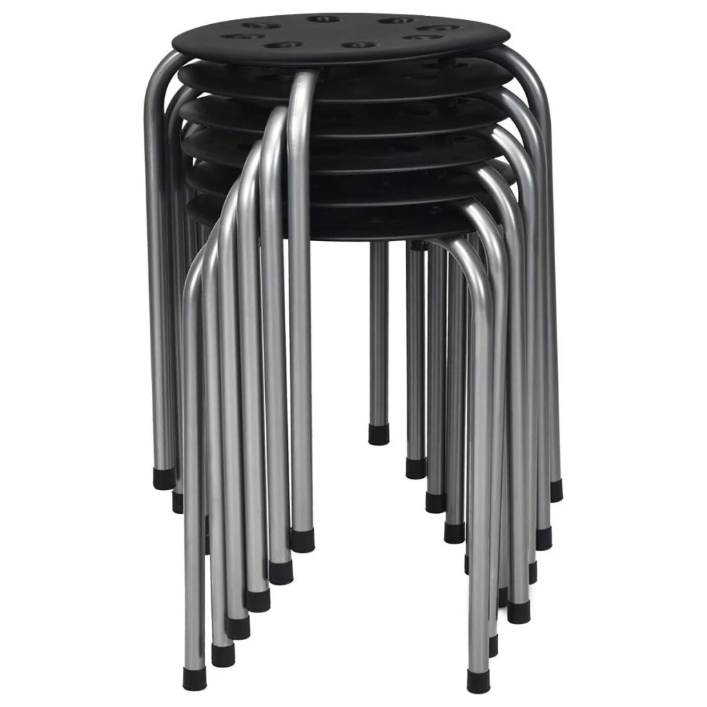 Set di 6 sgabelli rotondi impilabili 37 x 37 x 44 cm leggeri con piedini antiscivolo design moderno in metallo nero e grigio 20_0012615