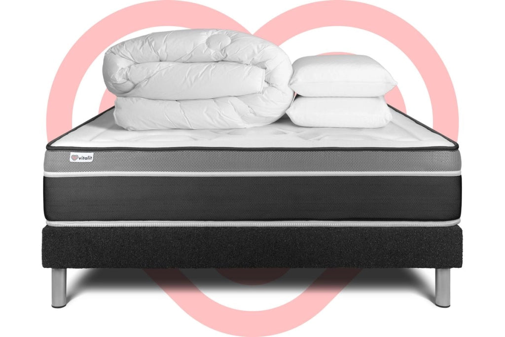 Pacchetto letto completo - Materasso 200x200cm + Box spring con doghe (kit) + 2 cuscini + Piumino - Vital Care
