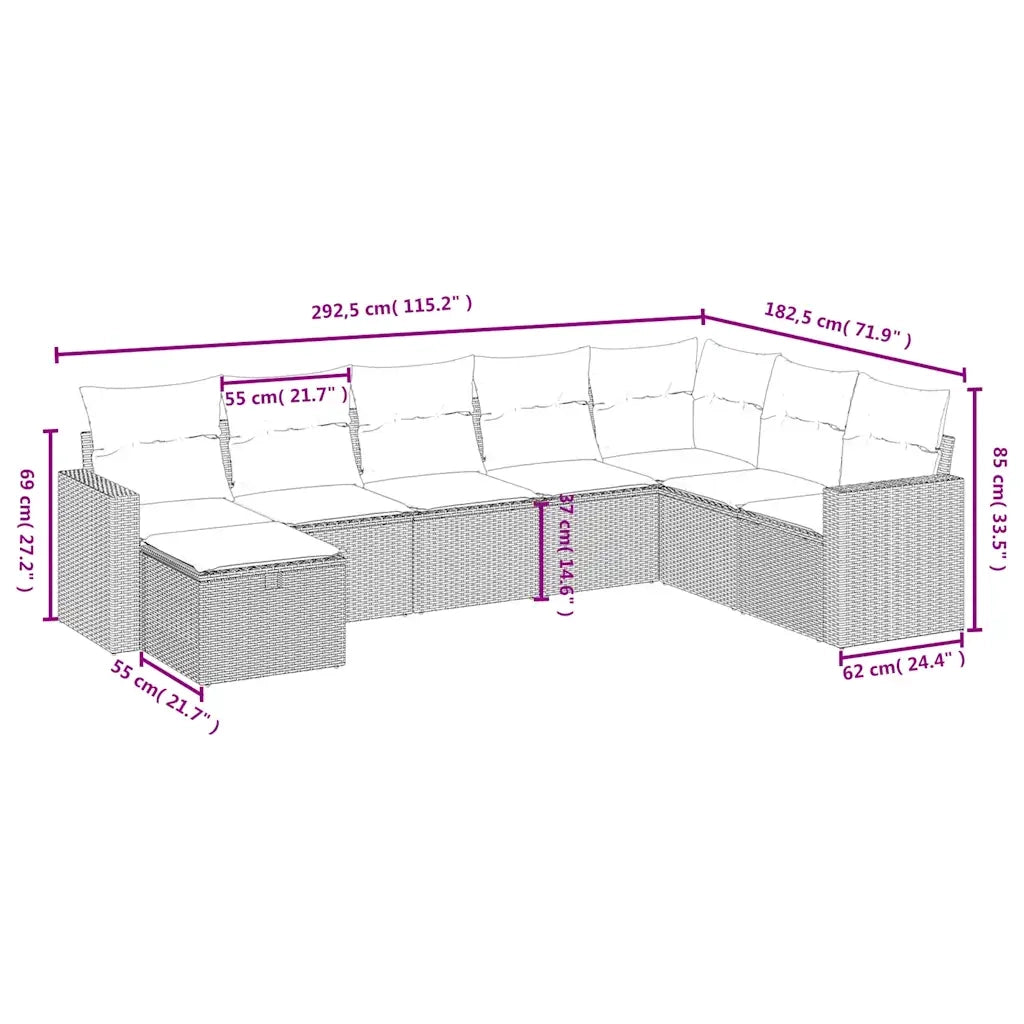 Set Divano da Giardino 8 pz con Cuscini Grigio in Polyrattan 3263586