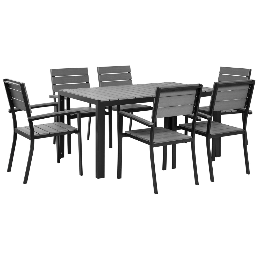 Set da pranzo da giardino in 7 pezzi in alluminio grigio e Nero 6 sedie resistenti agli agenti atmosferici