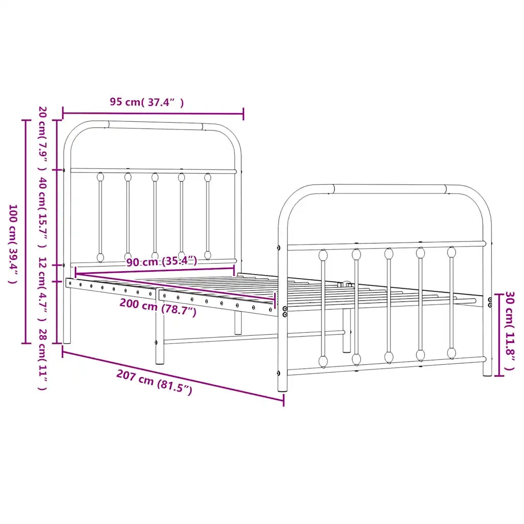 Giroletto con Testiera e Pediera Metallo Nero 90x200 cm 352589