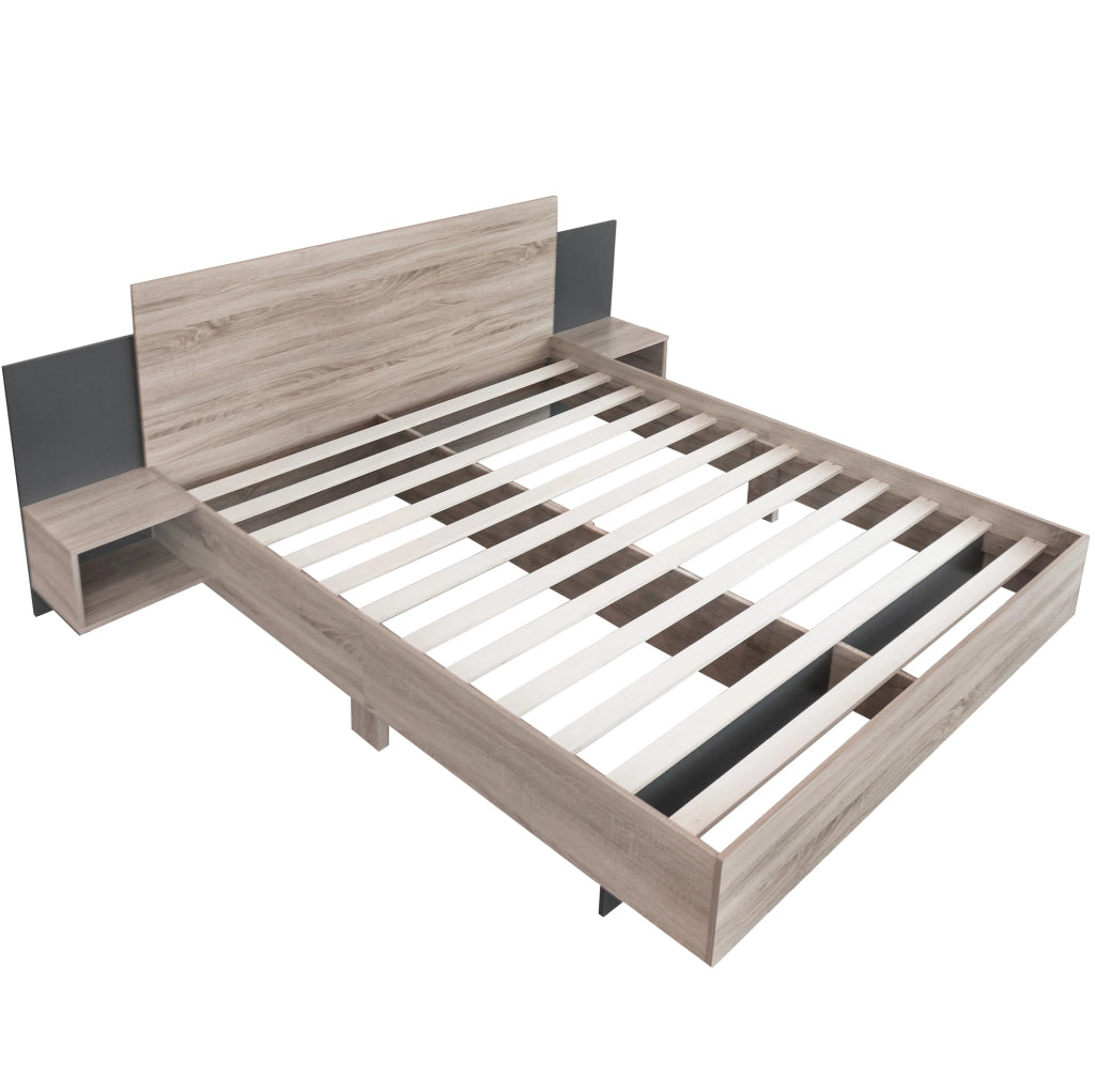 Letto matrimoniale 160x200 cm con 2 comodini; legno; Sonoma e grigio scuro